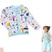 تصویر لباس بلوز جلو دکمه دار نوزاد نخی فیروزه ای طرح فیل Baby aqua ellephant cotton jackets 