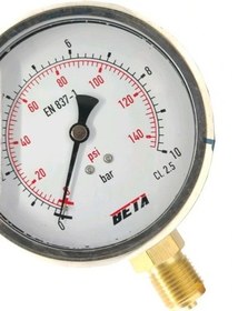 تصویر پرشر گیج BETA قاب استیل دنده برنج صفحه ۱۰ سانت ۱۰ بار BETA PRESSURE GAUGE