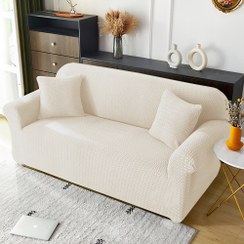 تصویر کاور مبل ست ۵ نفره سفید آماده و وارداتی مدل Jersey 3Seater White Jersey Sofa Cover