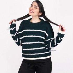 تصویر پلیور بافت زنانه مدل آستین بلند طرح راه راه 