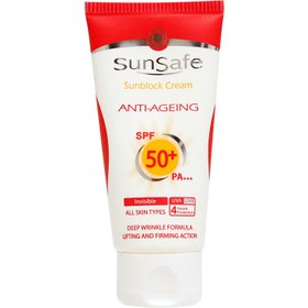 تصویر کرم ضد آفتاب و ضد چروک سان سیف بی رنگ SPF50 مناسب انواع پوست حجم ۵۰ میلی لیتر 