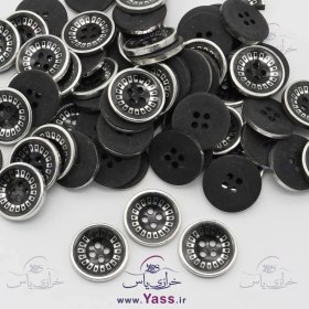 تصویر دکمه تخفیفی صدفی مشکی نقره ای 22 میل (بسته 100 عددی) 