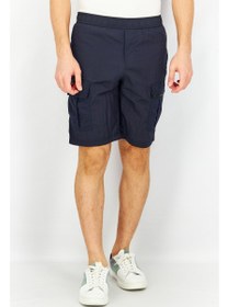 تصویر شلوارک کتان مردانه هانتر فیت ساده، رنگ سرمه‌ای برند jack & jones Men Hunter Fit Solid Cargo Short, Navy Blue