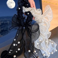 تصویر کش مو حریر ساتن پاپیونی مرواریدی 