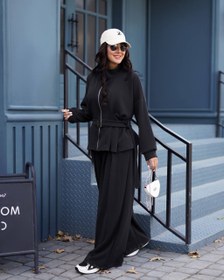 تصویر ست اویشو زنانه کمر چین رنگ کرم و مشکی و سورمه ای و قهوه ای و طوسی 