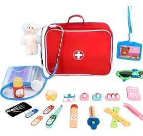 تصویر اسباب بازی پزشکی چوبی کودک با کیف قرمز 913 
