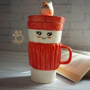 تصویر تراول ماگ سرامیکی دست ساز مدل دمنوش ساز طرح عروسکی 