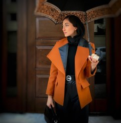 تصویر کت زنانه پاییزی پارچه کچه ایتالیایی با ترکیب فوتر و چرم - 36 