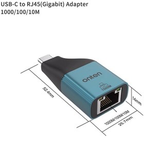 تصویر تبدیل type-c به Lan اونتن 10/100/1000 مدل otn-uc101 Onten 