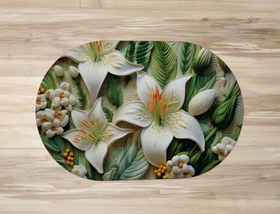 تصویر پادری طرح گل لیلیوم سه‌بعدی سفید و سبز سایز 60×40 