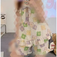 تصویر ست تاپ و شلوارک پینترستی گل بنفش 