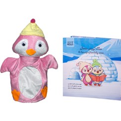 تصویر سنگ زیبای دوستی همراه با عروسک دستکشی پنگوئن 