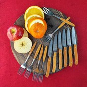 تصویر ست کارد و چنگال میوه خوری چوبی استاد صادقی ۱۲ پارچه (دست ساز زنجان) 