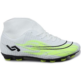 تصویر کفش‌ فوتبال چمن مصنوعی 29676 سفید - سبز نئونی با جوراب برند jump 29676 White - Neon Green Grass AstroTurf Football Shoes with Socks