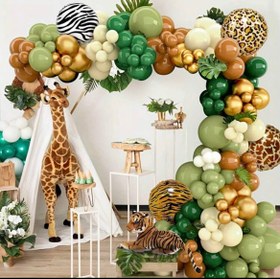 تصویر ست بادکنک ۶۱ عددی سافاری 61pcs Wild Safari Jungle Animal Balloon Arch Kit For Vibrant Party Decoration, Durable And Easy To Install, Perfect For Birthday, Easter