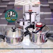 تصویر زودپز دوقلوی یونیک وارداتی اصلی زودپز استیل دوقلوی یونیک جرمنی زودپز ۵+۷ لیتر یونیک زودپز یونیک دوقلو استیل یونیک جرمنی DSC Pressure cooker unique germany dsc 5+7L