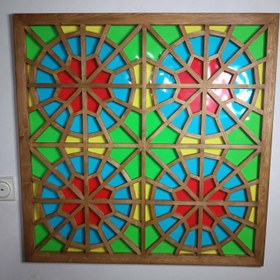 تصویر تایل گرهچینی چوبی۸۰در۸۰ با تلق رنگی طرح لاهیج کد۳۹۰ ا Wooden knotty tile Wooden knotty tile