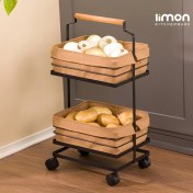 تصویر جا سیب زمینی و پیاز فلزی لیمون ۲ طبقه با دسته چوبی 