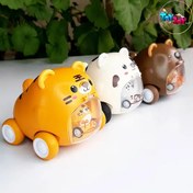 تصویر ماشین اسباب بازی بچه‌دار مدل عقب‌کش با پرتاب بچه حیوان 