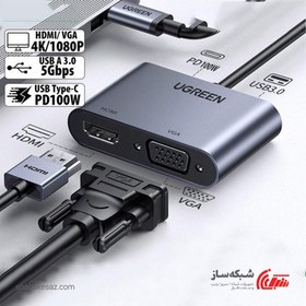 تصویر مبدل USB-C به HDMI و VGA یوگرین مدل CM162 با رزولوشن ۱۰۸۰p 