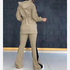 تصویر ست مانتو شومیزی کلاهدار و شلوار بوتکات فری سایز ۳۶ تا ۴۴ مشکی و کرم 