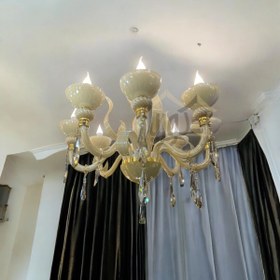 تصویر لوستر کریستالی مورانو گوی دار رنگ کرم Beige Crystal Chandelier Morano