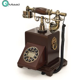 تصویر تلفن رومیزی چوبی والتر، تلفن رومیزی کلاسیک با شماره گیر دکمه‌ای | تلفن رومیزی دکوری نوستالژی، رنگ فندقی مدل T095 