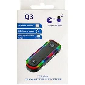 تصویر گیرنده بلوتوث انزو مدل Q3 Q3 2 in 1 AUX Bluetooth audio receiver and transmitter 5.3 RGB adapter Car