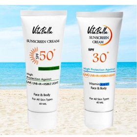 تصویر کرم ضد آفتاب spf۳۰ بی رنگ حجم ۴۰ میل ویتابلا VitaBella