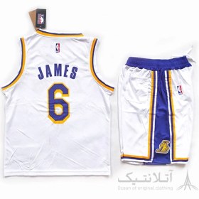 تصویر ست بسکتبالی اورجینال لیکرز Lakers سفید بنفش تایلندی 