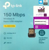 تصویر کارت شبکه بی سیم USB تی پی لینک با 3 سال گارانتی مدل TP-LINK TL-WN725N 