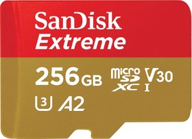 تصویر کارت حافظه microSDXC سن دیسک مدل Extreme کلاس A2 استاندارد UHS-I U3 سرعت 190MBps ظرفیت 256 گیگابایت 