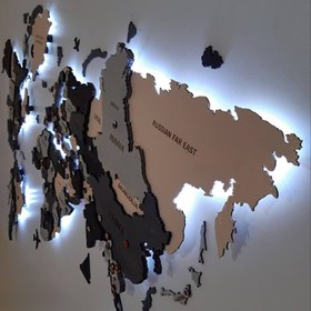 تصویر دیوارکوب نقشه جهان پازلی با نور مخفی طوسی و مشکی 