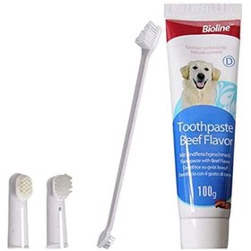 تصویر ست مراقبت از دندان - خمیر دندان با طعم گوشت گاو برای سگ‌ها برند bioline Dental Care Set - Toothpaste with Beef Flavor for Dogs