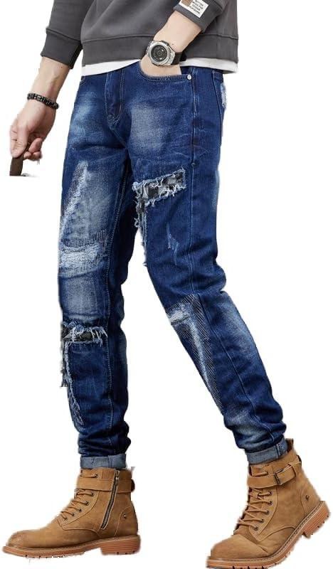 خرید و قیمت Streetwear Fashion Men Skinny Jeans Classics Blue Slim Ripped  Jeans Punk Style Denim Trousers Frayed Patch Design Pants