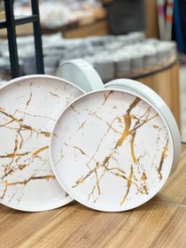 تصویر سینی گرد طرح ماربل طلایی 