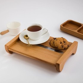 تصویر سینی مستطیل پایه دار بزرگ - چوب Rectangular tray