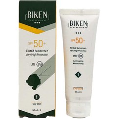 تصویر کرم ضد آفتاب 1 لایت بژ تم هلویی مناسب پوست چرب 50 میلی‌لیتر بیکن Biken Suncream SPF50 1 Oily Skin 