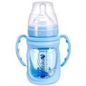 تصویر شیشه شیر پيركس روكش دار 180 ميل آبی بیبی سیل babisil bLUE BS5067 BABY BOTTLE GLASS