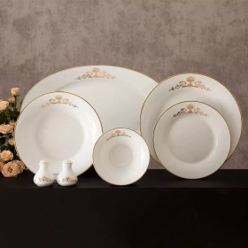 تصویر سرویس چینی زرین 6 نفره غذاخوری کوئین Zarin Iran Shahrzad Queen-Gold 35 Pieces FDC Dinnerware Set