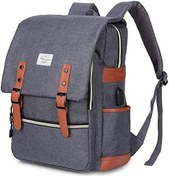 تصویر Modoker Vintage Laptop Backpack for Women Men,School College Backpack with USB Charging Port Fashion Backpack Fits 15 inch Notebook (Grey) 
