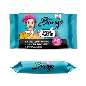 تصویر دستمال مرطوب بانیو پاک کننده ارایش بسته 25 عددی/Banyu make-up remover wipes, pack of 25 