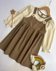 تصویر سارافون دخترانه کرم وارداتی 