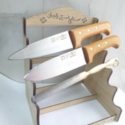 تصویر چاقوی زنجان ست سه عددی چاقوقصابی30 سانت چاقو سلاخی29سانت اصل حیدری با مصقل تیزکن تیغه استیل فولاد ضد زنگ دسته چوب 