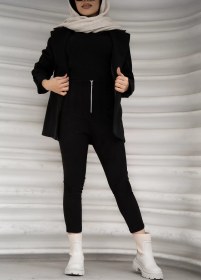 تصویر کت فوتر مشکی قد 75 بدون دکمه 