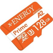 تصویر کارت حافظه microSDXC ایکس انرژی مدل Prime کلاس A2 استاندارد UHS-I U3 سرعت 80MBps ظرفیت 128 گیگابایت به همراه آداپتور SD 