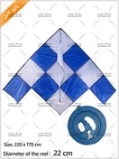 تصویر بادبادک دلتا شطرنجی آبی سایز 1 + قرقره آبی 26 