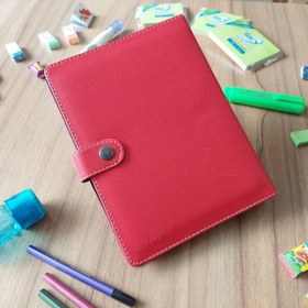 تصویر دفتر کلاسوری راشن سایز A5 جلد چرمی ۱۰۰ برگ قفل فلزی 