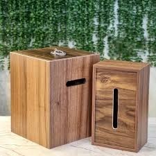 تصویر ست سطل و جعبه دستمال کاغذی چوبی رایکا مناسب جهیزیه 