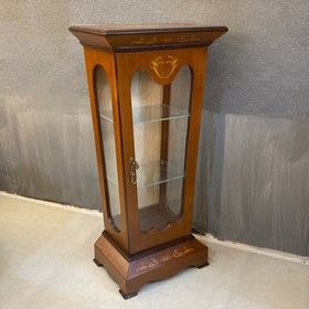 تصویر مینی ویترین چوب و معرق ستونی سه طرف شیشه 